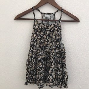American Eagle black floral peplum tank top